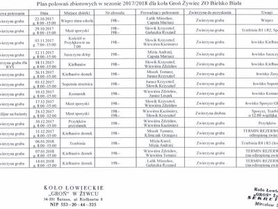 GROŃ: harmonogram  polowań zbiorowych na sezon łow...