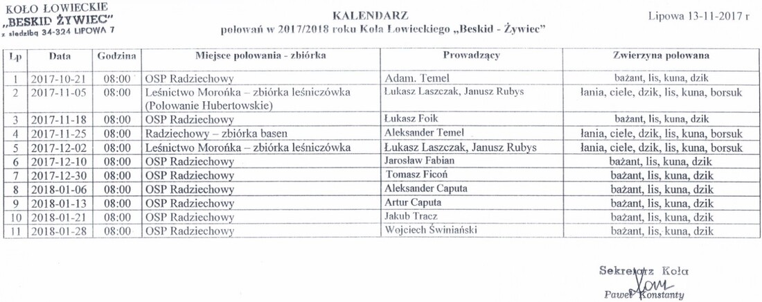 Informacja Koła Łowieckiego &#039;&#039;Beskid - Żywiec&#039;&#039;