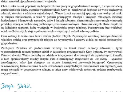 Obraz 2: Prezes KRUS apeluje do rodziców o bezpiec...