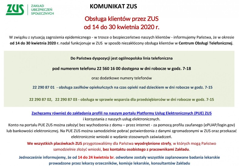 Informacja ZUS - zasady obsługi klienta