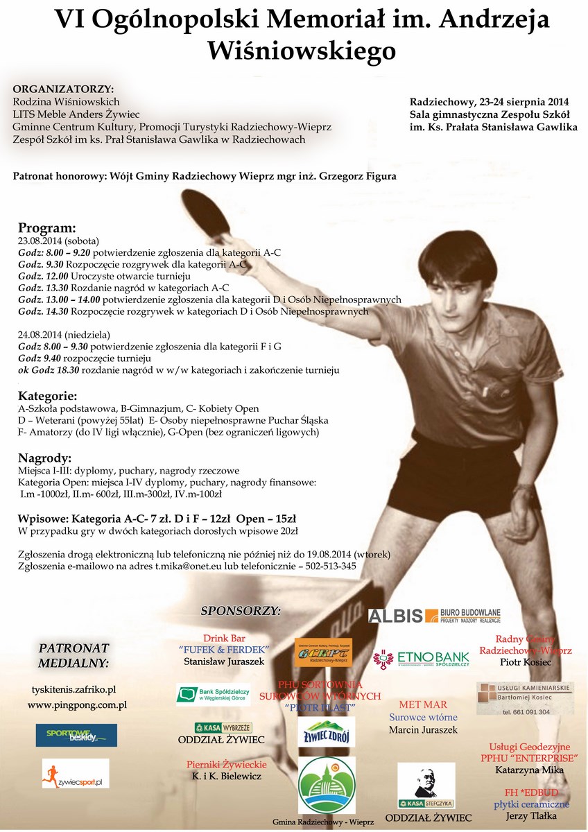 Ogólnopolski turniej tenisa stołowego im. Andrzeja Wiśniowskiego  - już w ten weekend!