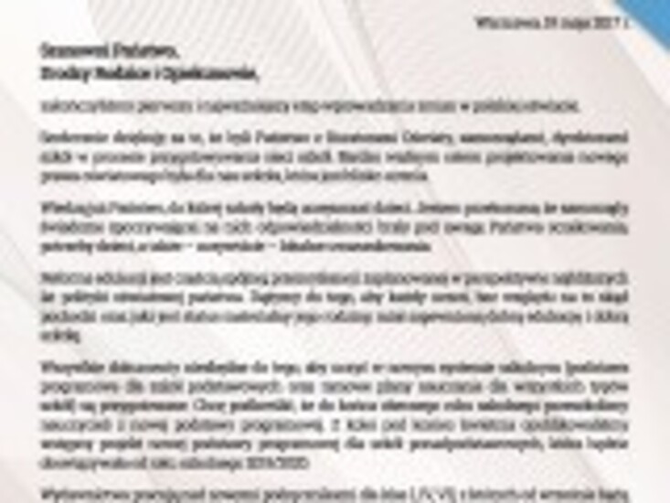 List Ministra Edukacji Narodowej do Rodziców