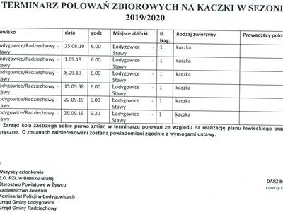 Kalendarz polowań - Koło Łowieckie PUSZCZYK