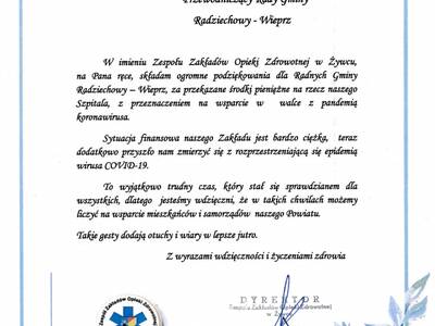 Podziękowanie Zespołu Zakładów Opieki Zdrowotnej w...
