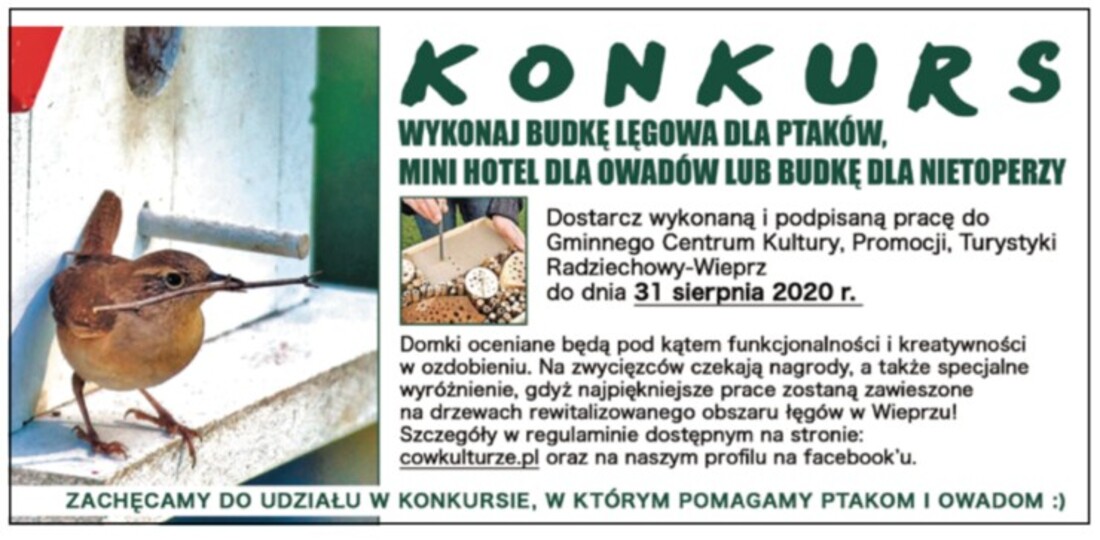 Konkurs na wykonanie budki lęgowej dla ptaków, domku...