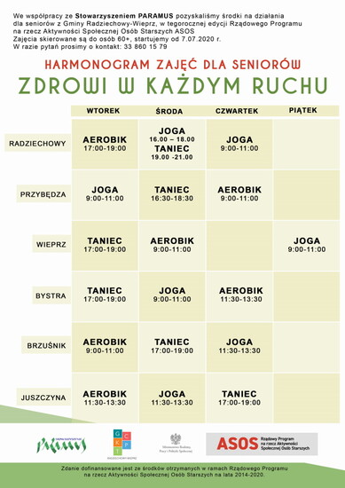 Harmonogram zajęć dla Seniorów - Zdrowi w każdym ruchu