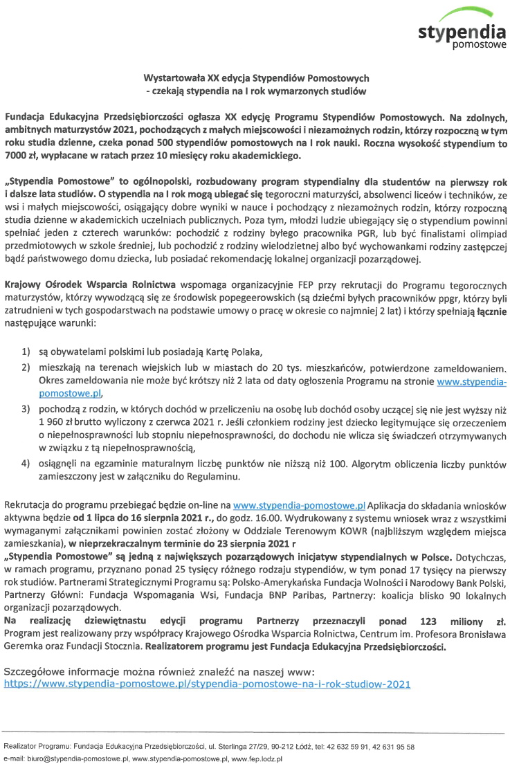 Wystartowała XX edycja Stypendiów Pomostowych - czekają stypendia na I rok studiów