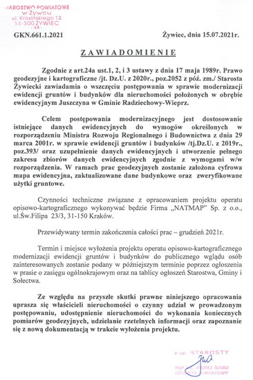 Zawiadomienie o wszczęciu postępowania modernizacyjnego...