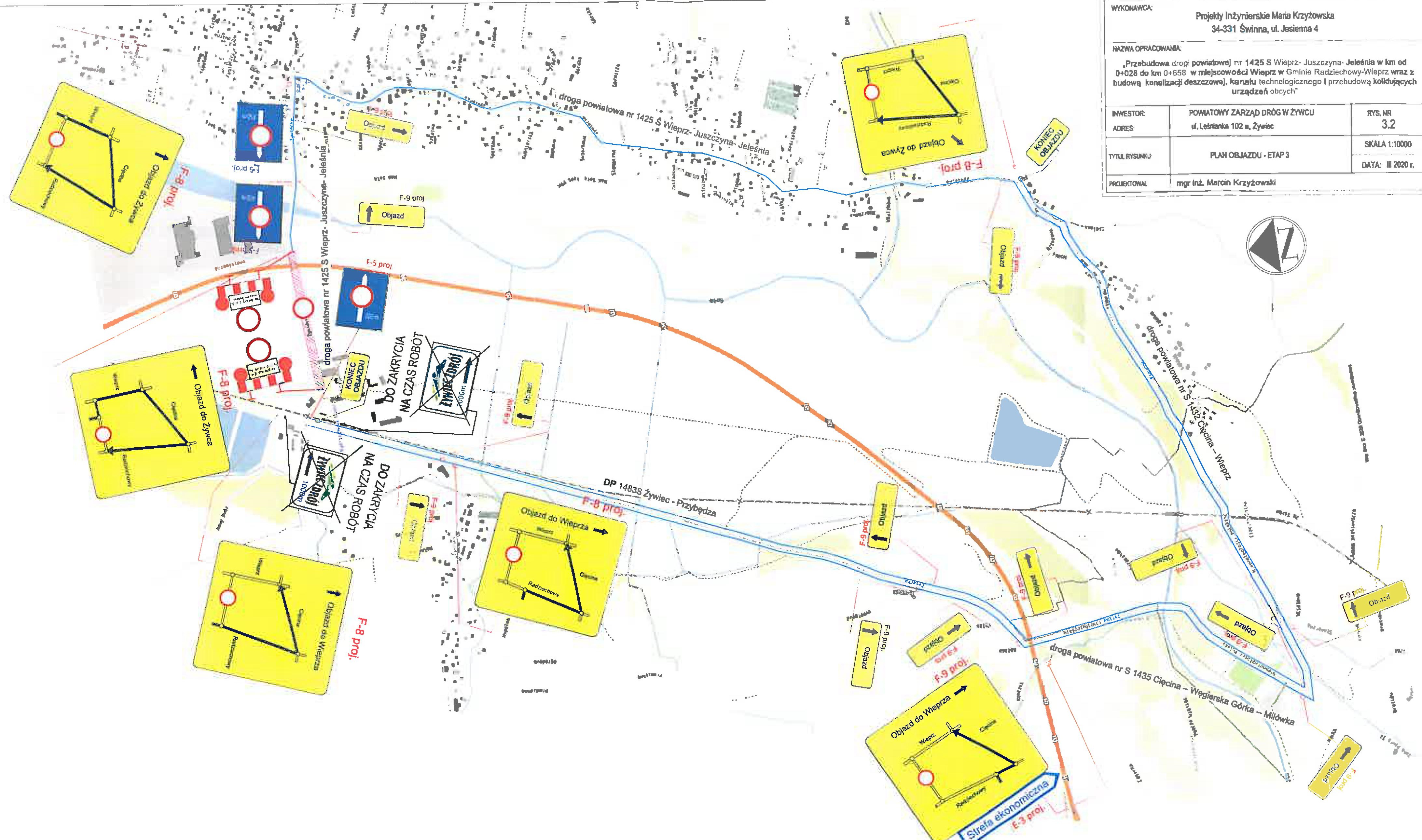 Zamknięcie drogi powiatowej nr 1425S w Wieprzu (odcinek: Sklep Biedronka - Strefa Ekonomiczna)
