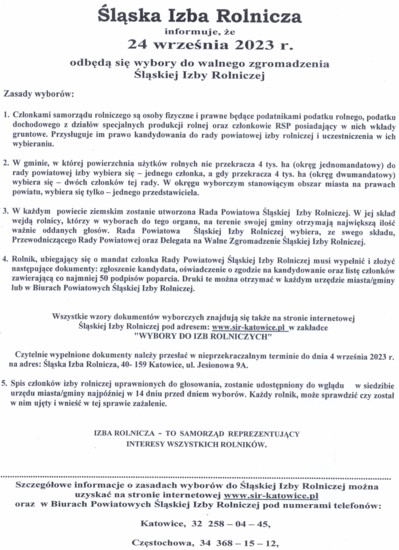 Śląska Izba Rolnicza informuje, że 24 września 2023...