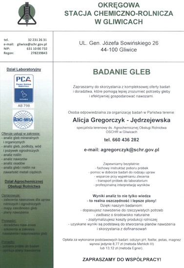 Okręgowa Stacja Chemiczno-Rolnicza w Gliwicach informuje...
