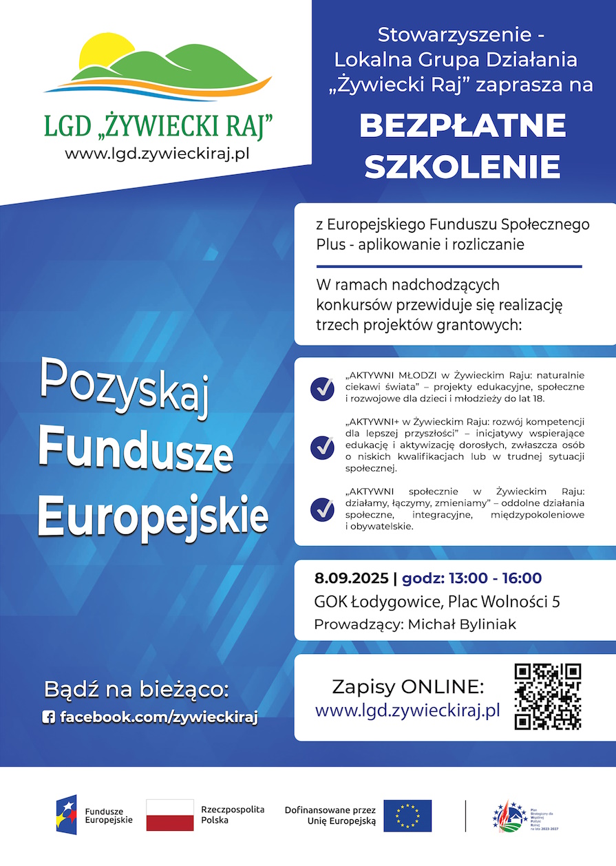Zaproszenie na szkolenie informacyjne dotyczące możliwości uzyskania grantów w ramach EFS+