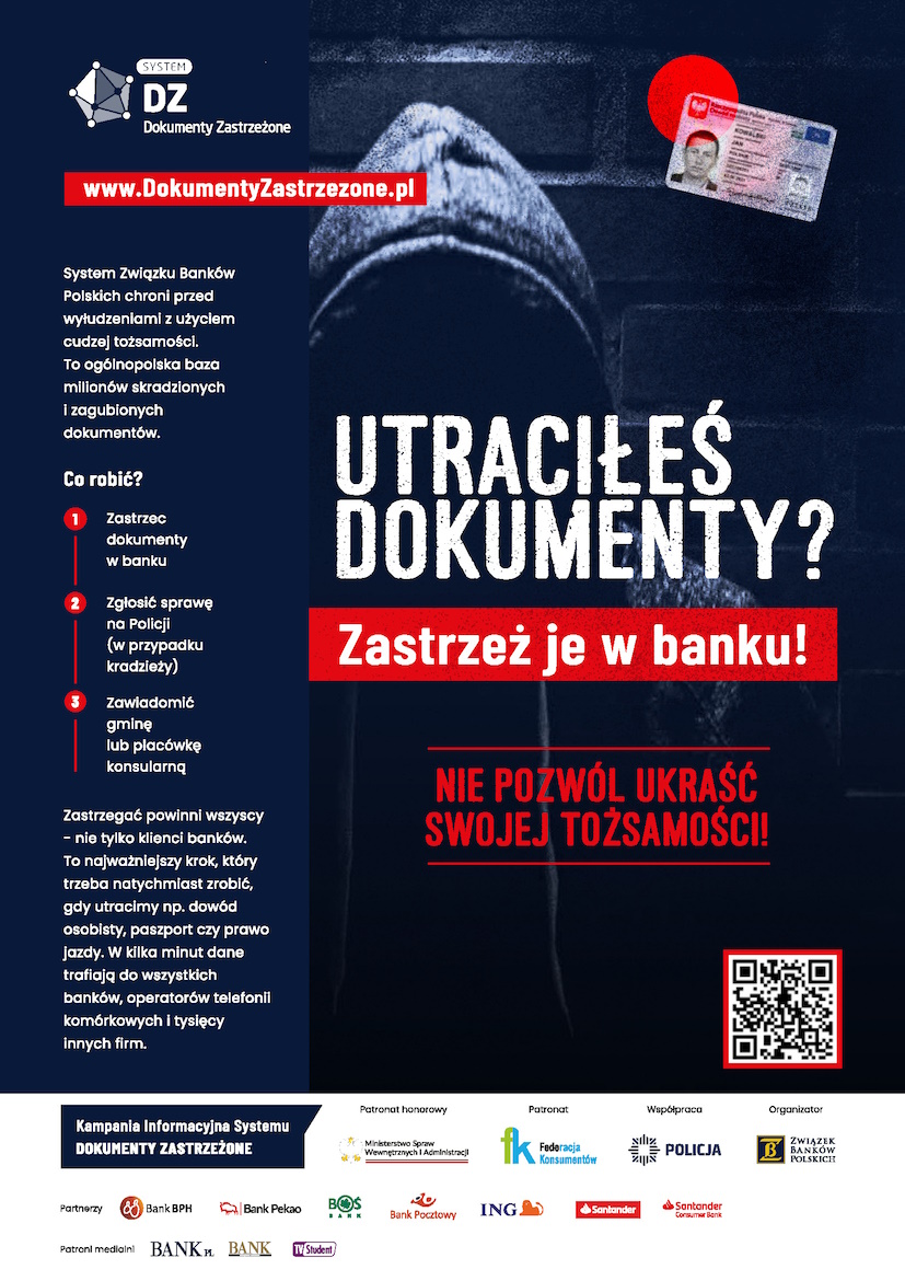 Utraciłeś dokumenty? Zastrzeż je w Banku! Nie pozwól ukraść swojej tożsamości!