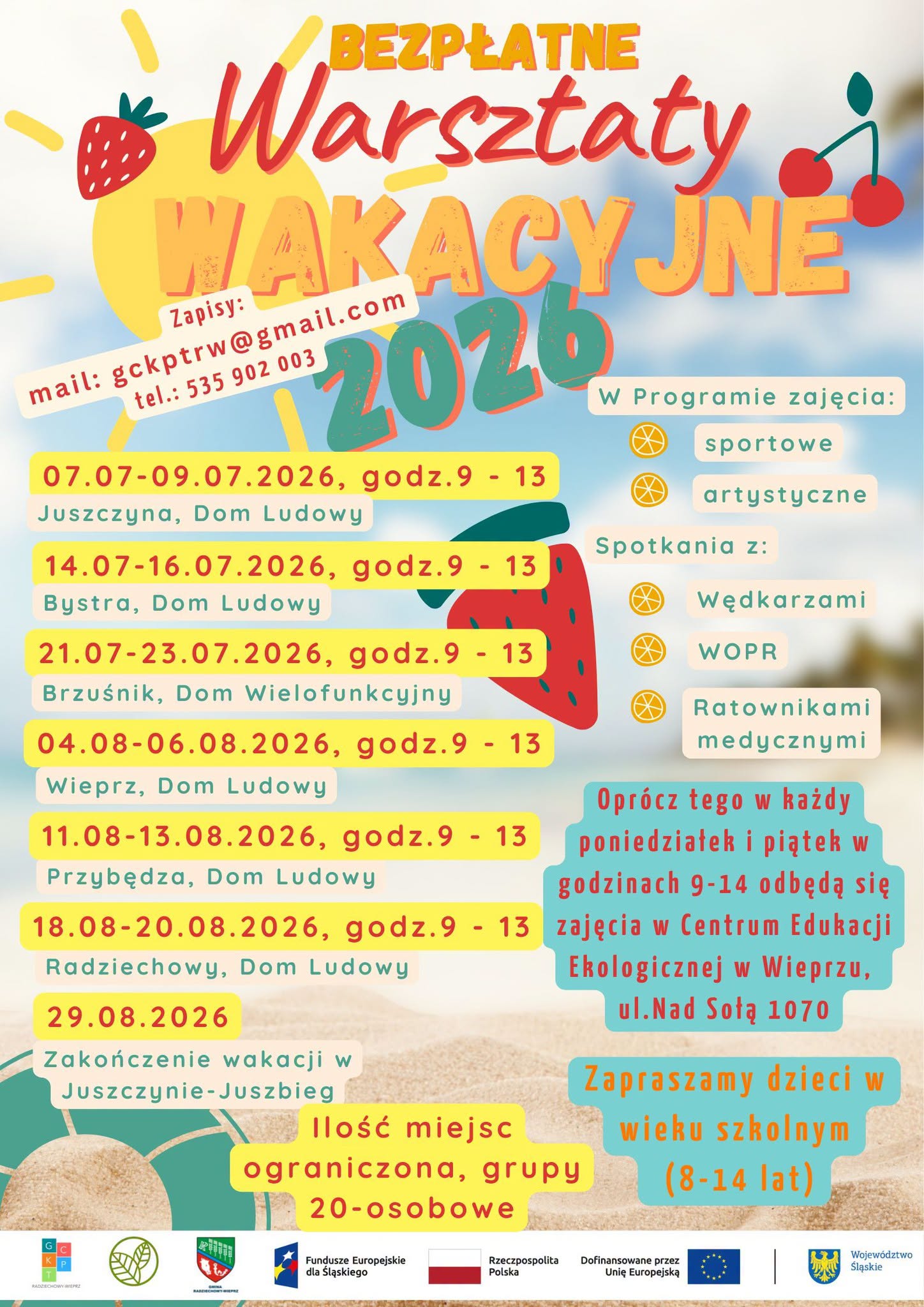 Zapraszamy dzieci w wieku 8–14 lat (rocznikowo) na bezpłatne Warsztaty Wakacyjne 2026